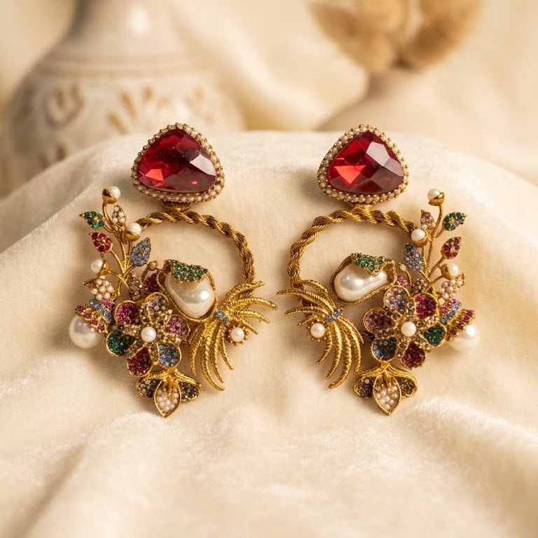 Imperial Pearl & Gemstone Encrusted Hoops - Riwaaj