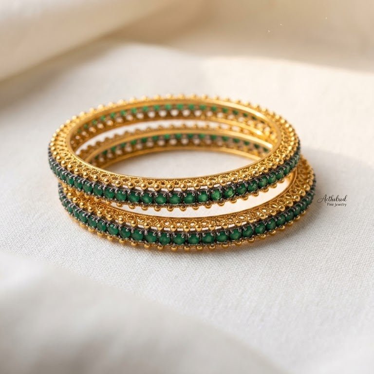 22K Gold Plated Prism Bangle Set – Handcrafted Gemstone Pair - Riwaaj