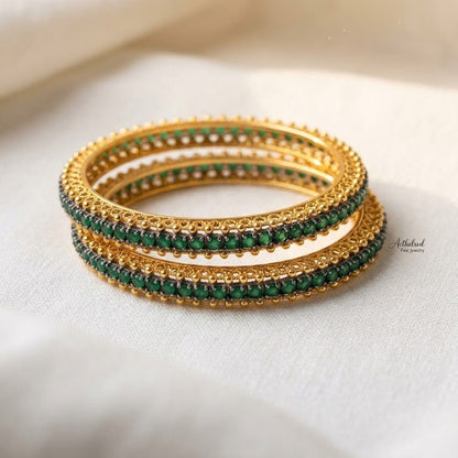 22K Gold Plated Prism Bangle Set – Handcrafted Gemstone Pair - Riwaaj