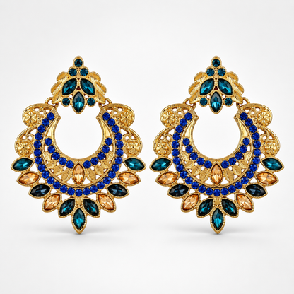 Gold And Silver Crescent Moon Drop Earrings