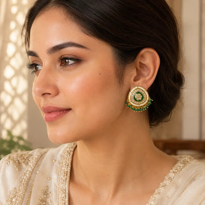 Afsana green Kundan earrings model portrait