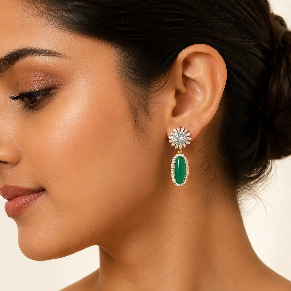 Nayab Crystal Oval Drop Statement Earrings – Green