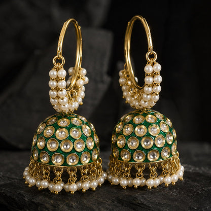 Pearl Hoop Dome Jhumka Earrings
