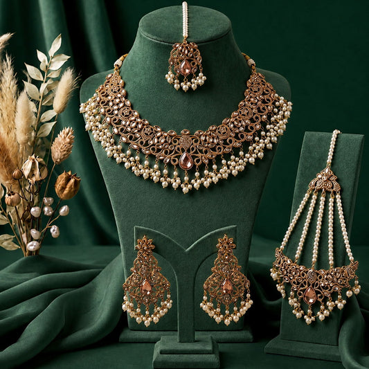Rose Gold Pearl Bridal Jewellery Set