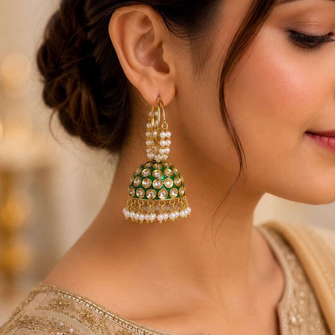 Pearl Hoop Dome Jhumka Earrings