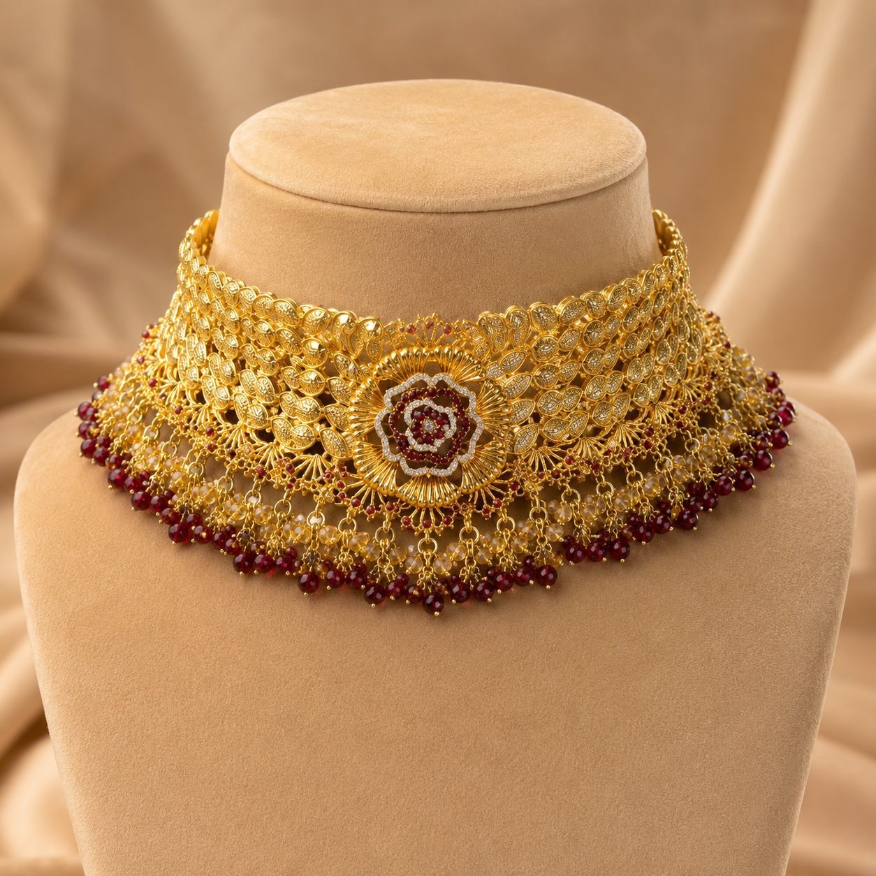 Gulrukh Ruby Floral Kundan bridal choker solo product shot