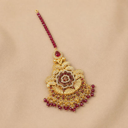 Gulrukh Ruby Floral Kundan bridal teeka solo product shot