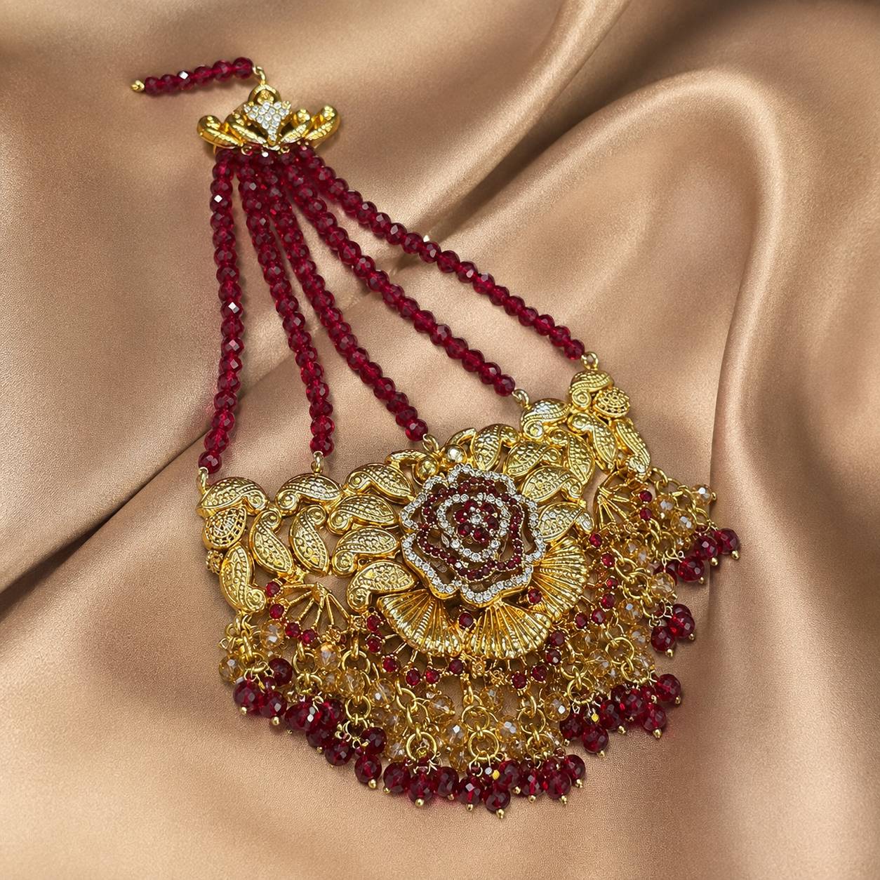 Gulrukh Ruby Floral Kundan bridal jhoomar solo product shot