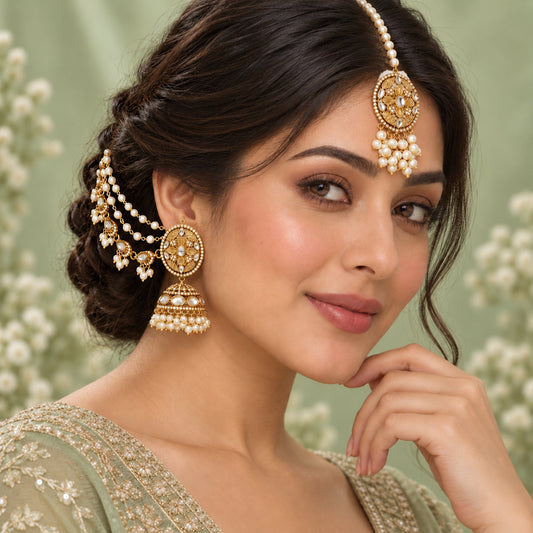 Noor Antique-Style Jhumka Earrings & Teeka Set with Sahara