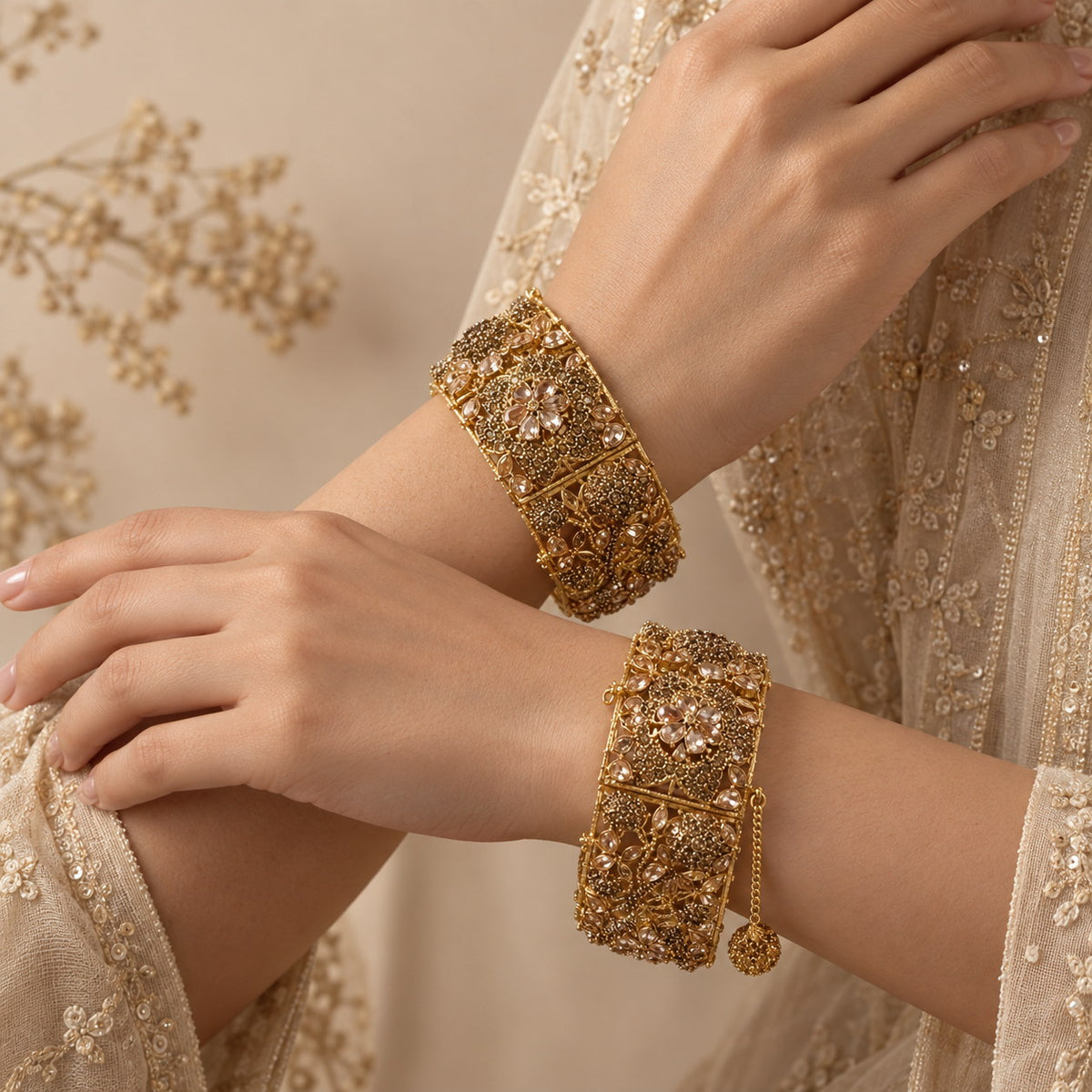 Mehr Floral Filigree Bangles (Pair)