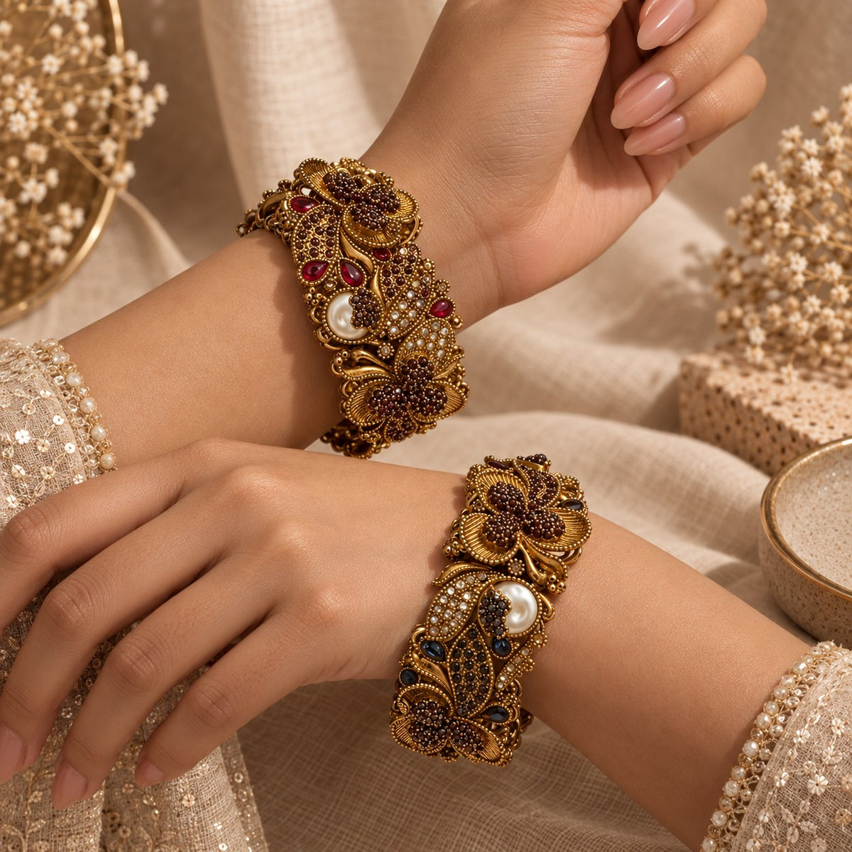 Zehra Floral Filigree Bangles (Pair)