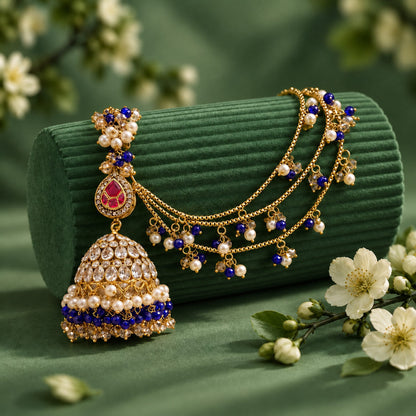 Neelam Blue Jhumka Earrings & Teeka Set with Sahara