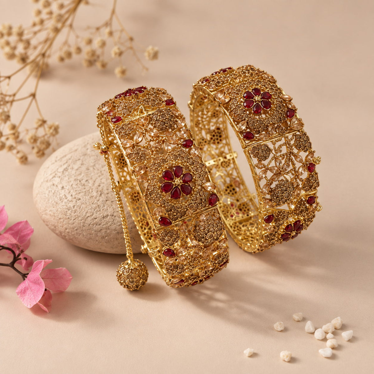 Mehr Floral Filigree Bangles (Pair)