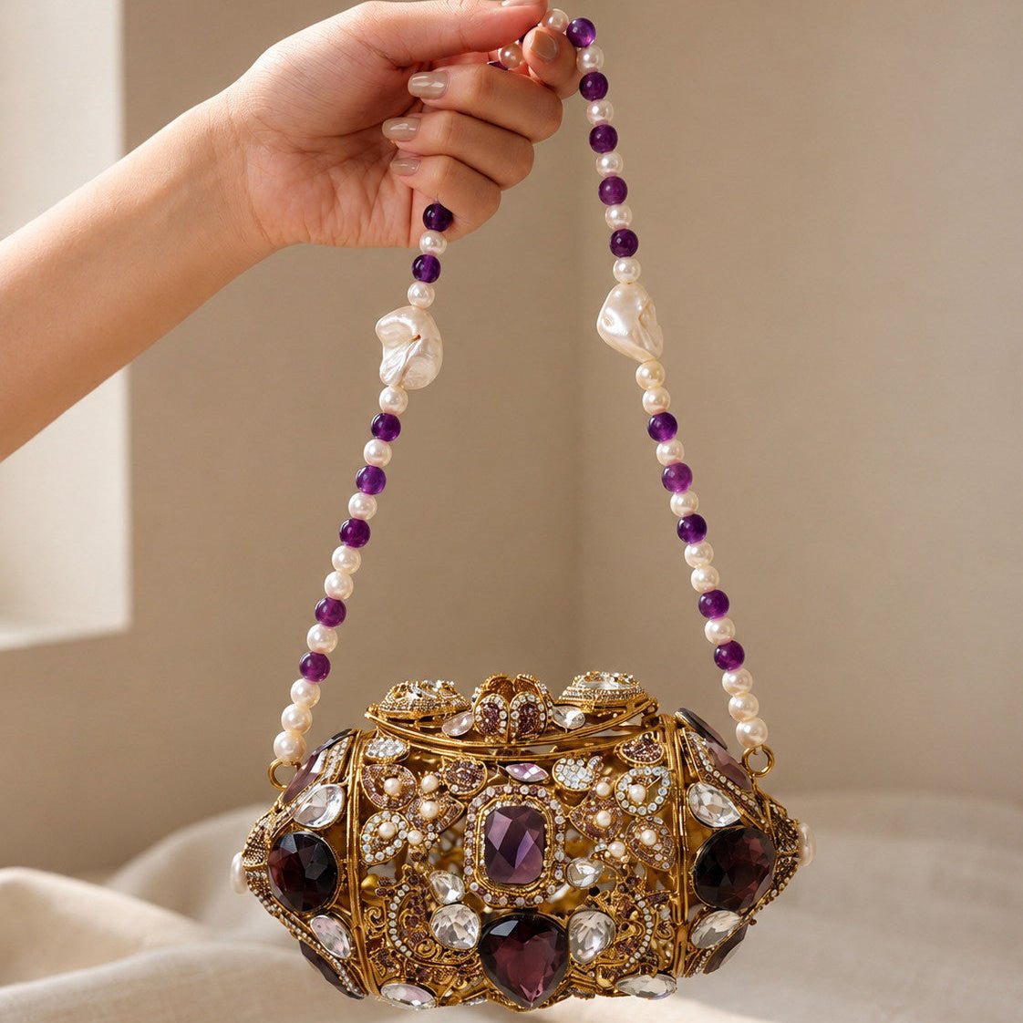 Shahi Noor Kundan Clutch – Bridal Evening Bag with Pearls