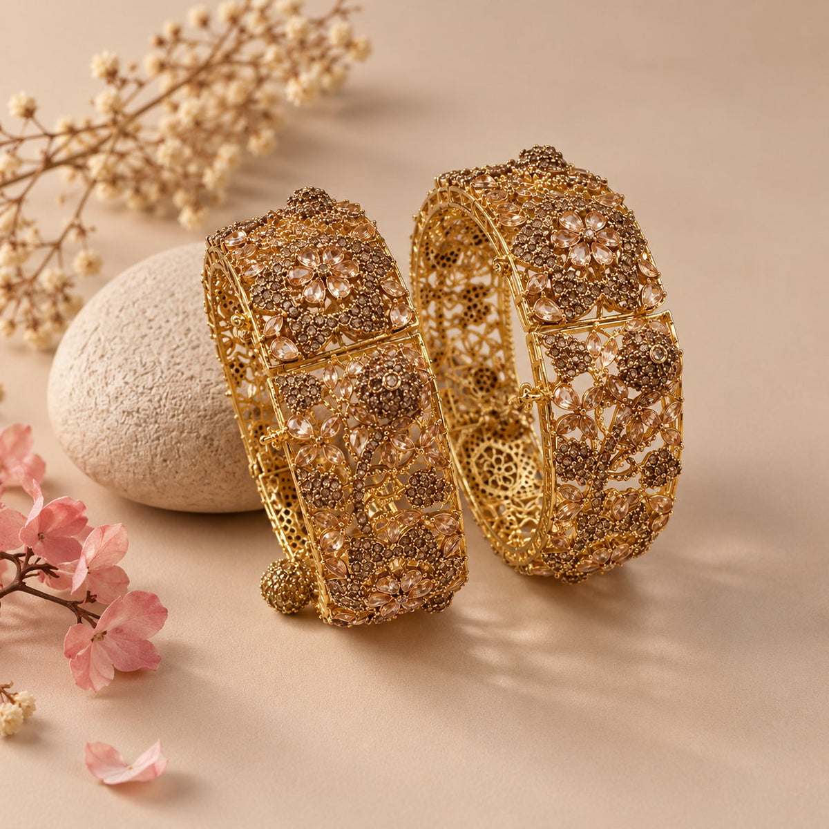 Mehr Floral Filigree Bangles (Pair)