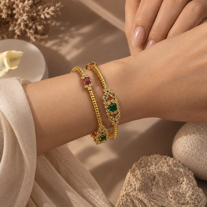 Naira Red & Green Stone Bangles (Pair)