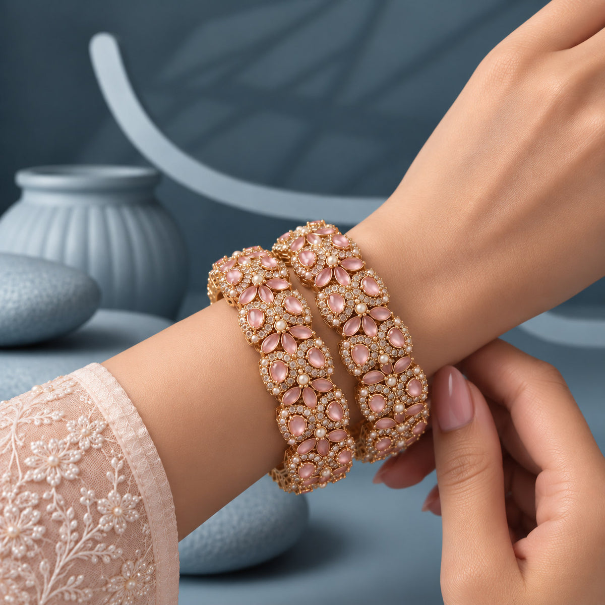 Gulshan Pastel Floral Bangles (Pair)