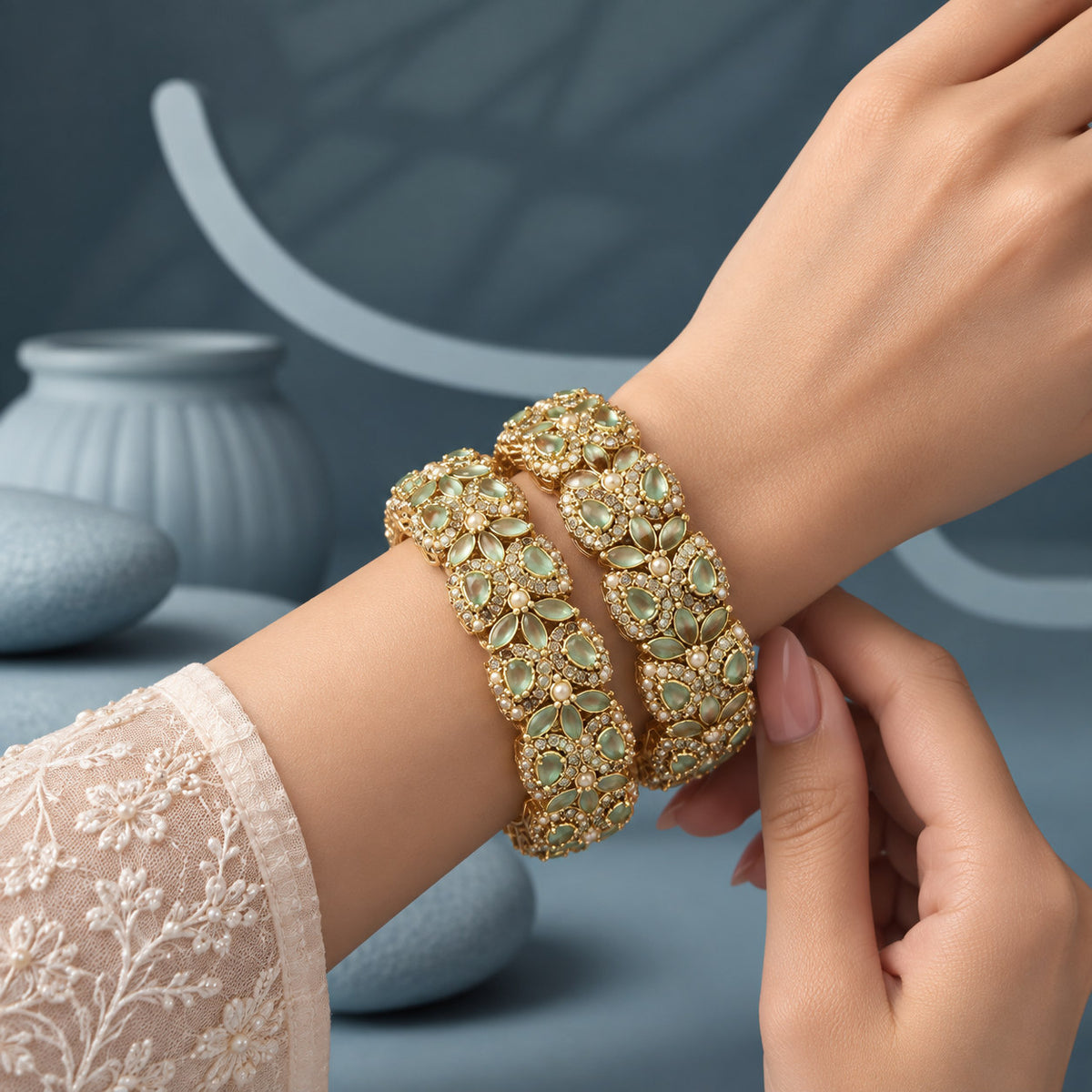 Gulshan Pastel Floral Bangles (Pair)