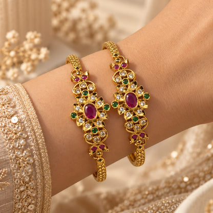 Gulbahar Red & Green Floral Bangles (Pair)
