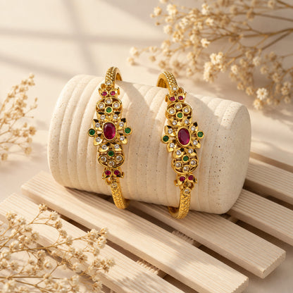 Gulbahar Red & Green Floral Bangles (Pair)