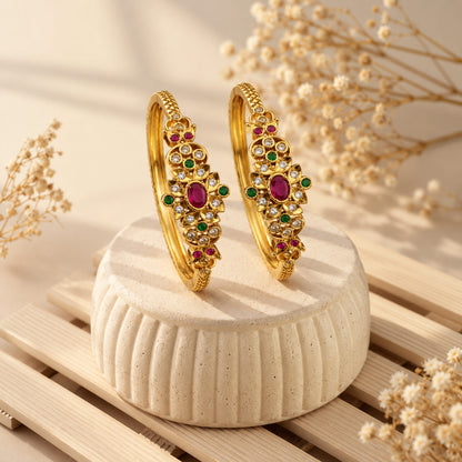 Gulbahar Red & Green Floral Bangles (Pair)