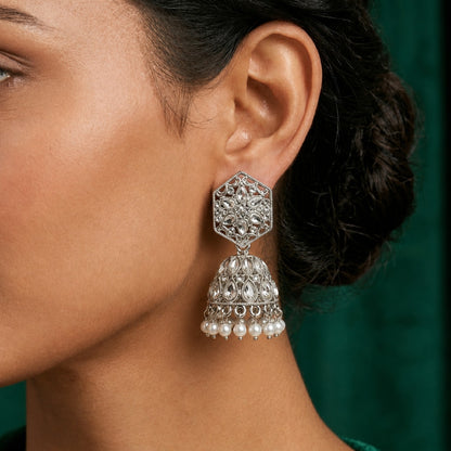 Silver Pearl Jhumka Earrings