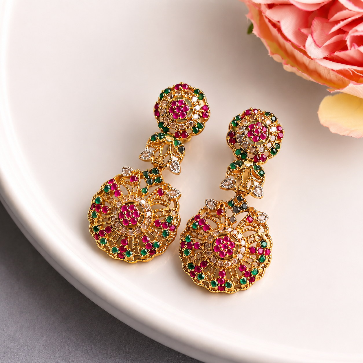 Floral Round Drop Earrings