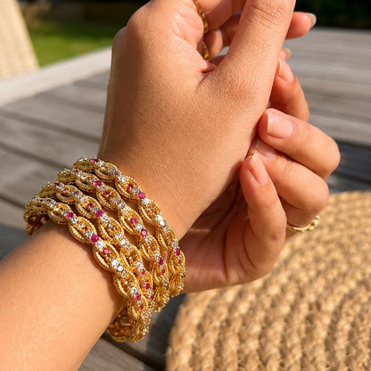 Gold Rope Crystal Bangle Set of 6