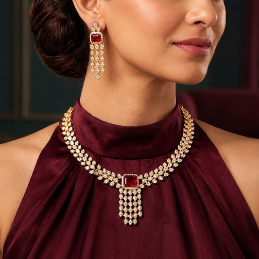 Crystal Pavé Gemstone Necklace Set