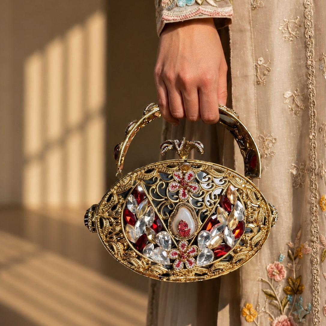 Red & Diamond Filigree Dual-Design Bridal Bag