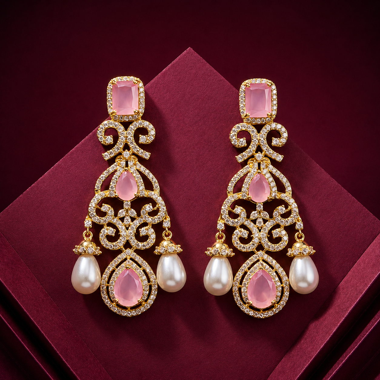 Pink Pearl Drop Earrings