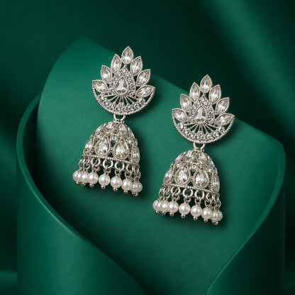 Silver Dome Pearl Jhumka Earrings