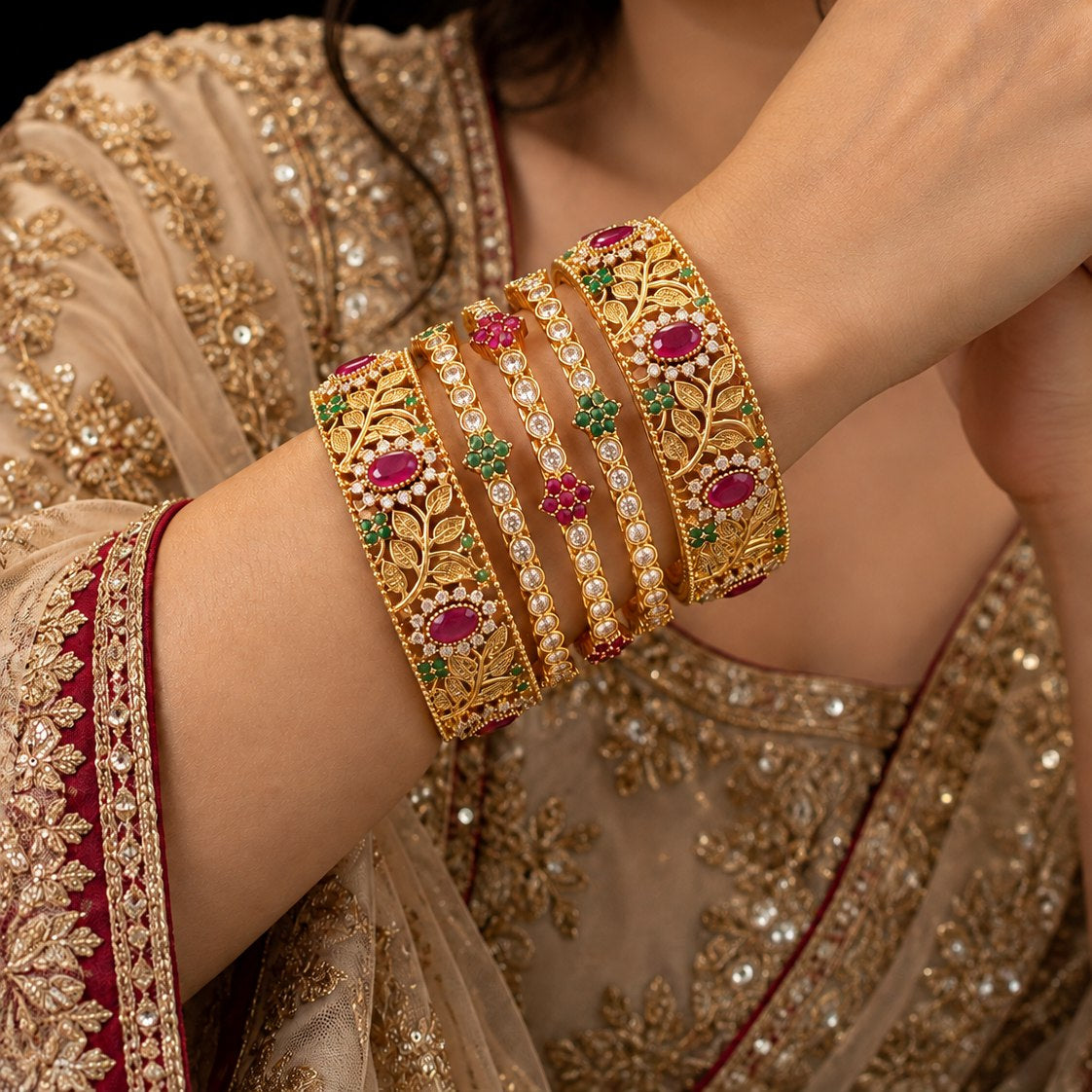 Noor-e-Zevar Floral Vine Five-Piece Bangle Set