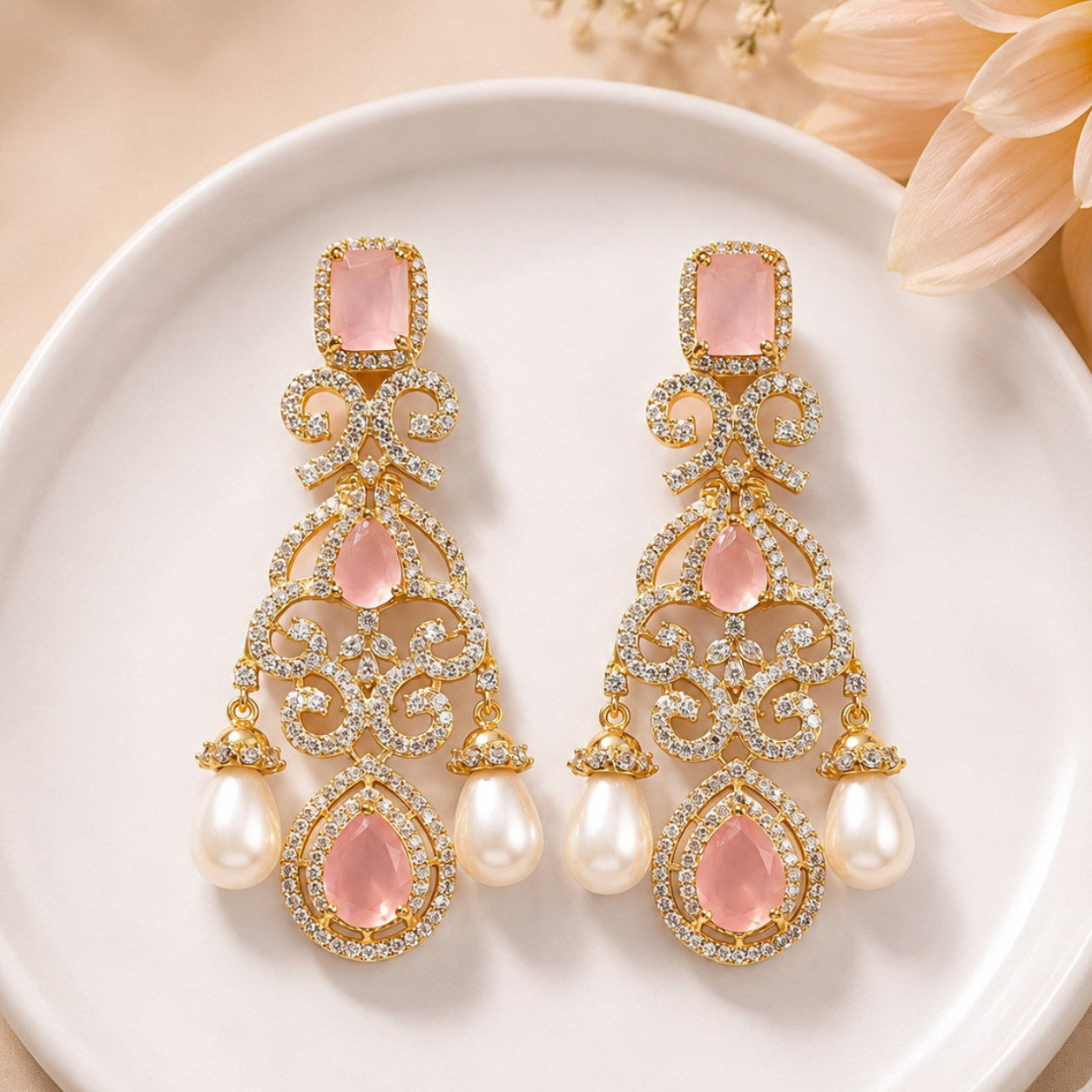 Pink Pearl Drop Earrings