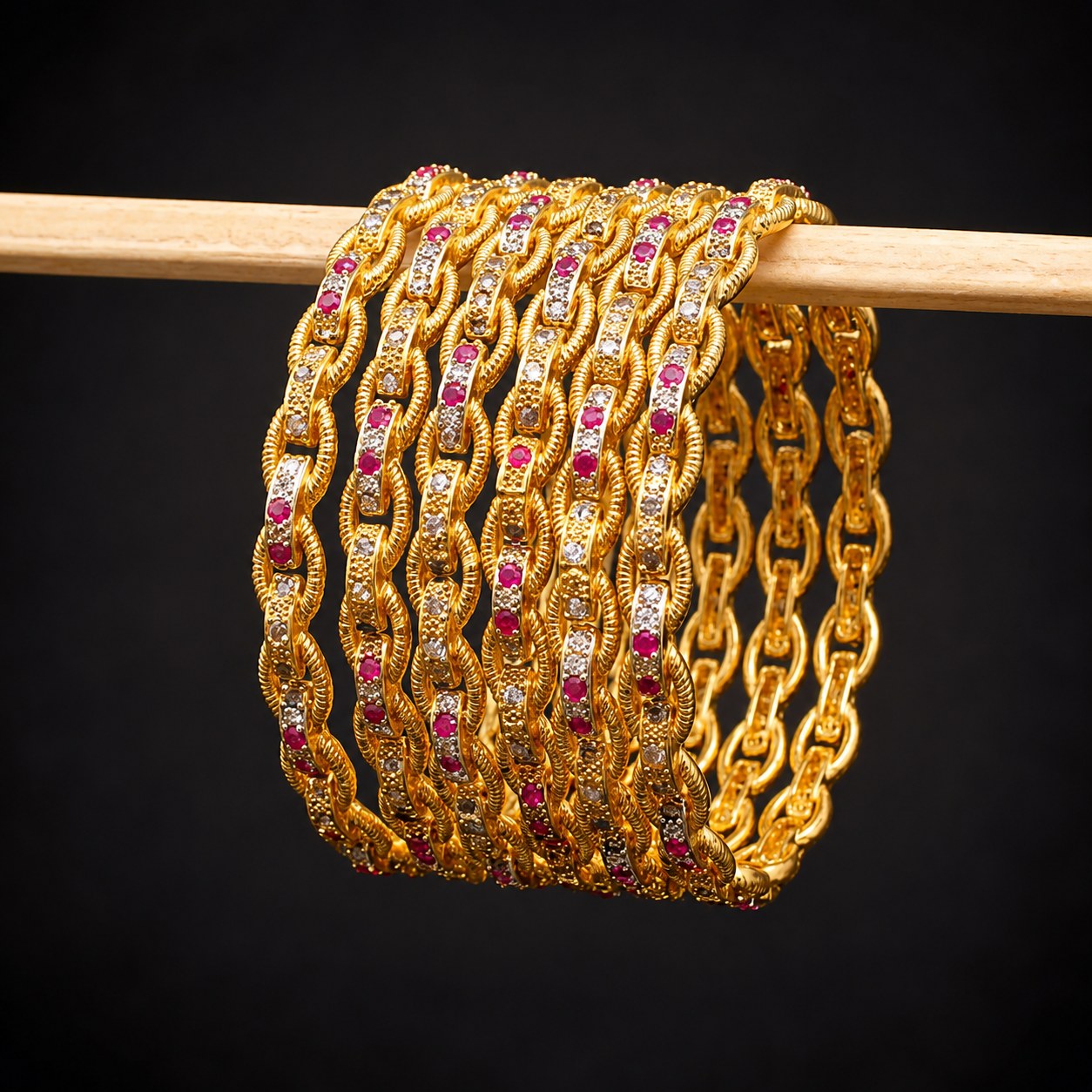 Gold Rope Crystal Bangle Set of 6