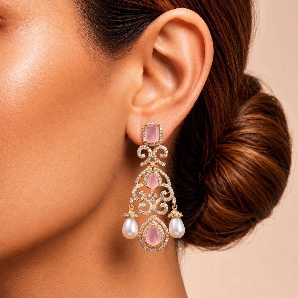 Pink Pearl Drop Earrings