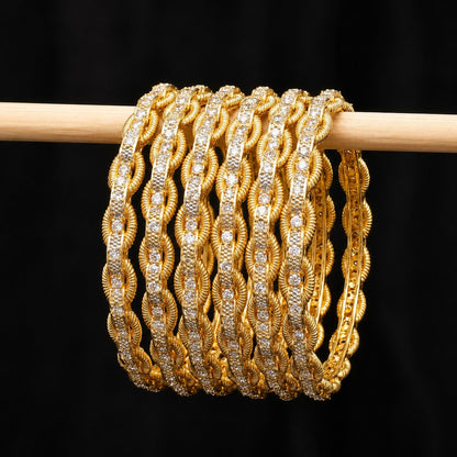 Gold Rope Crystal Bangle Set of 6