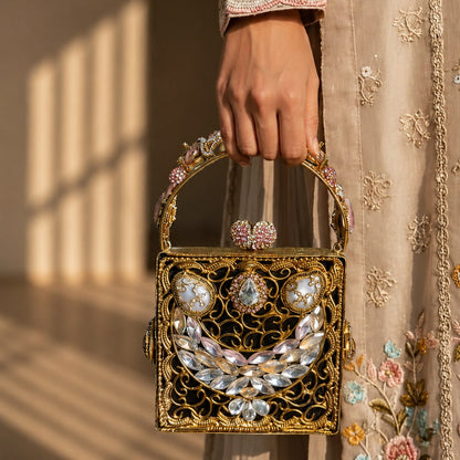 Lavender Butterfly & Gold Filigree Dual-Sided Box Clutch