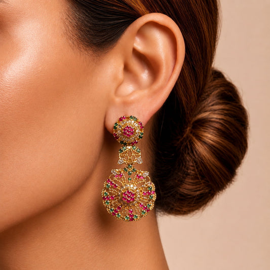 Floral Round Drop Earrings