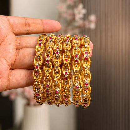 Gold Rope Crystal Bangle Set of 6