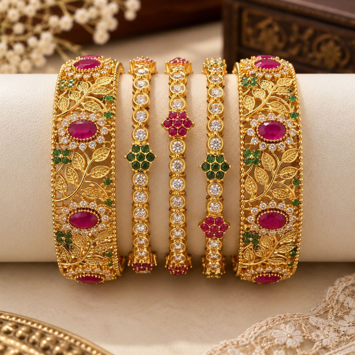 Noor-e-Zevar Floral Vine Five-Piece Bangle Set