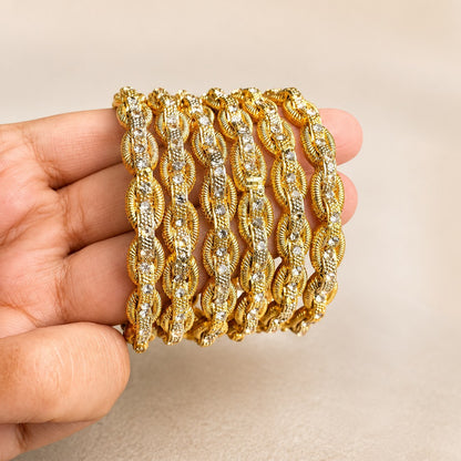 Gold Rope Crystal Bangle Set of 6
