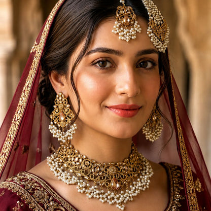 Rose Gold Pearl Bridal Jewellery Set