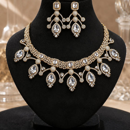 Gold Crystal Pear Drop Necklace Set