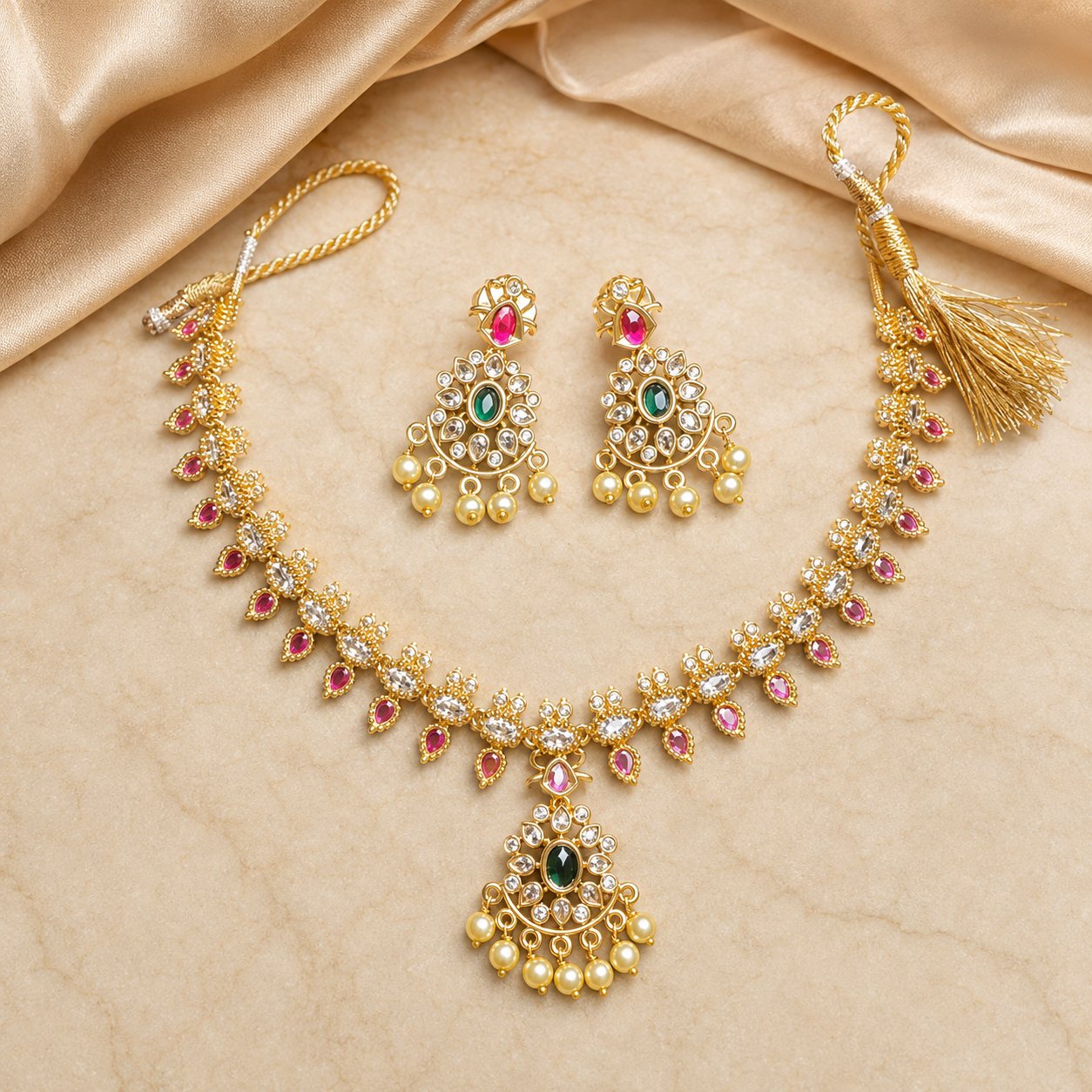 Floral Kundan Pearl Statement Set