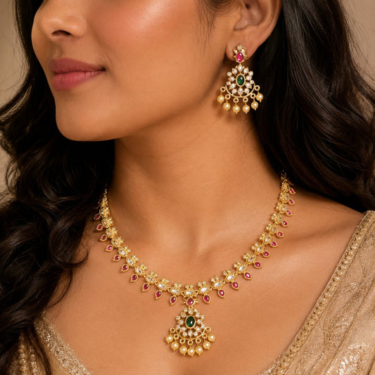 Floral Kundan Pearl Statement Set