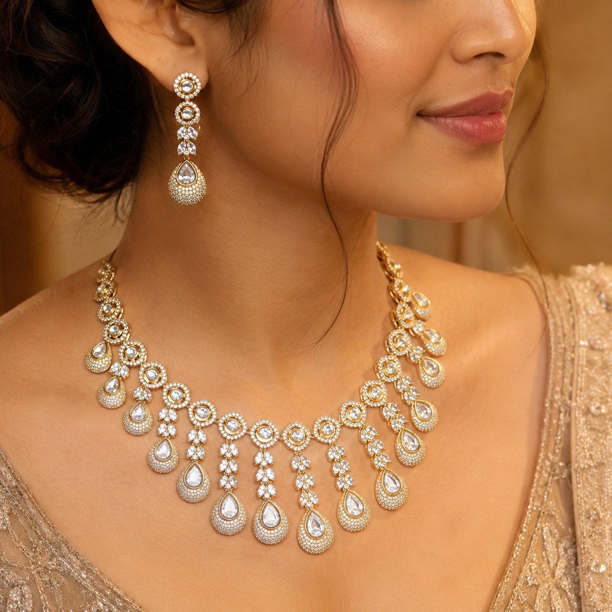 Sunehri Teardrop Necklace Set
