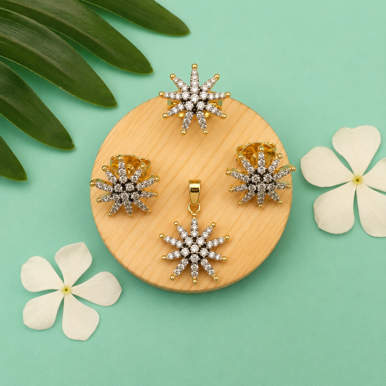 Rhinestone Flower Combo – Studs, Pendant & Ring
