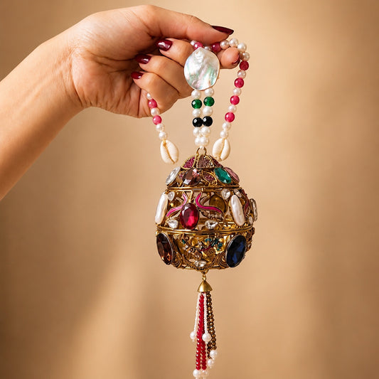 Multicolour Gemstone Orb Bag with Pearl Handle