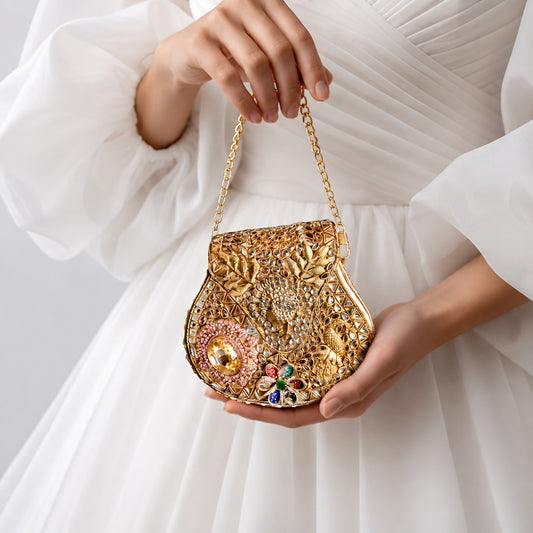Golden Peacock Dual-Sided Bridal Clutch
